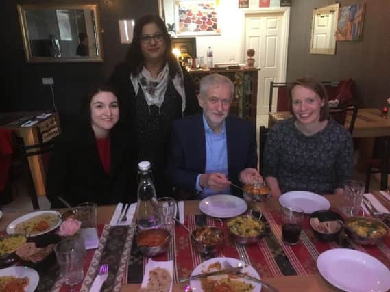 Mr Corbyn alongside Labour parliamentary candidates Charlynne Pullen and Hannah ONeill (left to right)