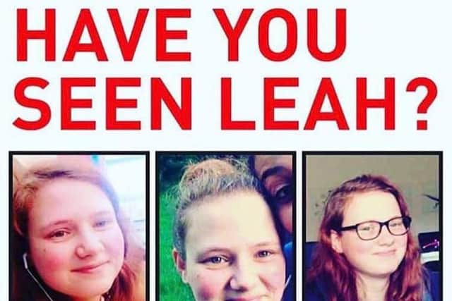 The missing person poster which has been put up around MK for Leah