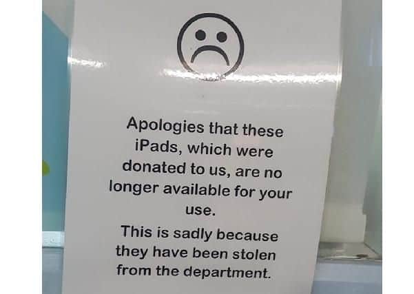 Sad sign of the times as hospital staff explain the missing iPads