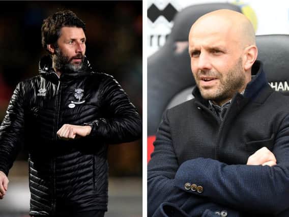 Lincoln manager Danny Cowley and Dons boss Paul Tisdale