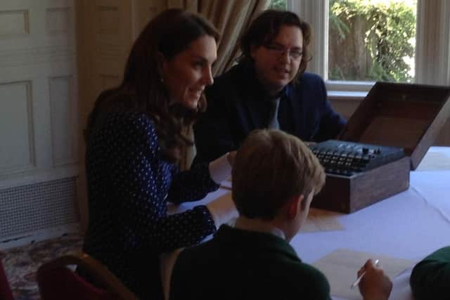 The Duchess of Cambridge with Akeley Wood School pupils during a visit to Bletchley Park