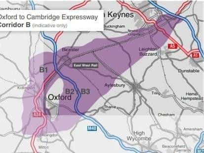 Possible route of the Oxford Cambridge Expressway