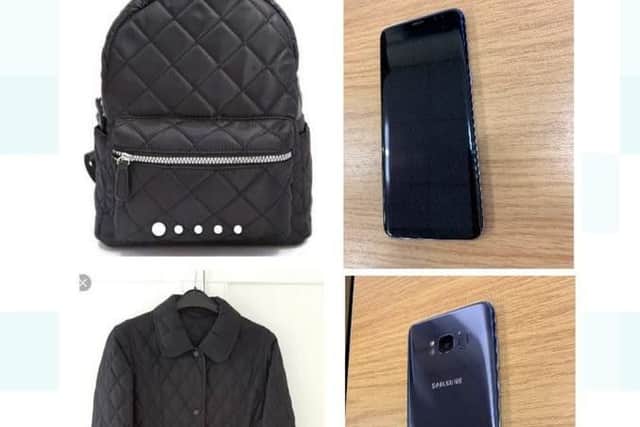Her coat, phone and rucksack