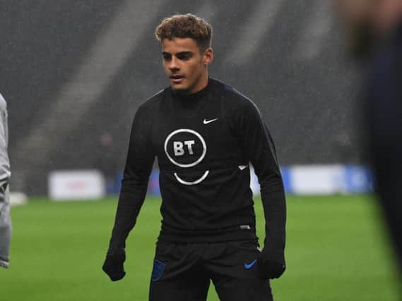 Max Aarons trained with the England Under-21s at a soggy Stadium MK on Monday evening (Pictures: Jane Russell)