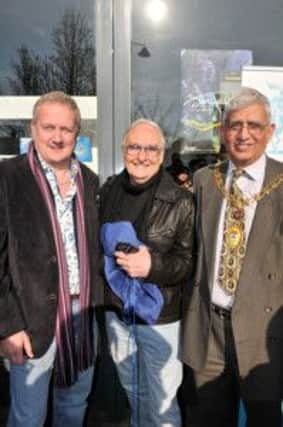 Celebrating a man most extraordinary: Marshall managing director Jon Ellery with the Mayor of Hanwell and Brian Poole     pic: Ally McErlaine