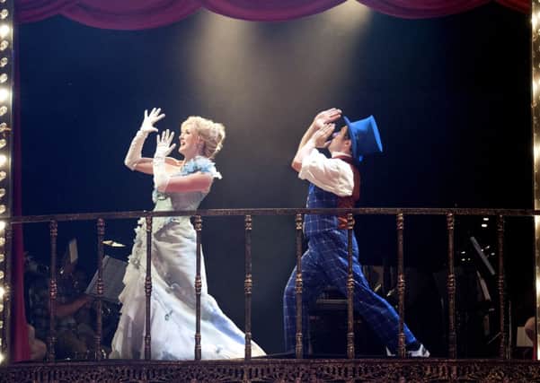 Anna O'Byrne as Jenny Lind and Christopher Fitzgerald as PT Barnum. Image by Michael Le Poer Trench.