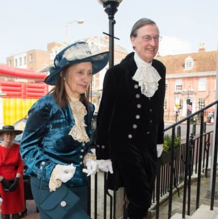 High Sheriff procession from the Judges Lodgings to the Crown Court in Aylesbury - Francesca Skelton becomes the new High Sheriff of Buckinghamshire - she is pictured here with the outgoing sheriff Joseph Barclay PNL-150804-162515009
