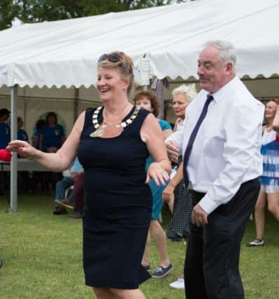 Armed Forces Day held at Aylesbury Rugby Club -  AVDC chairman Cllr Jenny Bloom has a dance