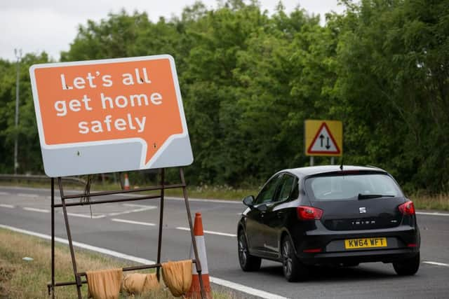 The new road signs being trialled on the M1 are designed to make people drive safer through the road works. Photo: SWNS