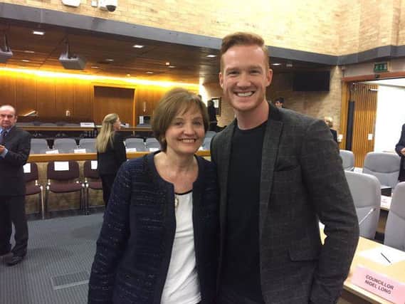 Conservative group leader Edith Bald with long jumper Greg Rutherford