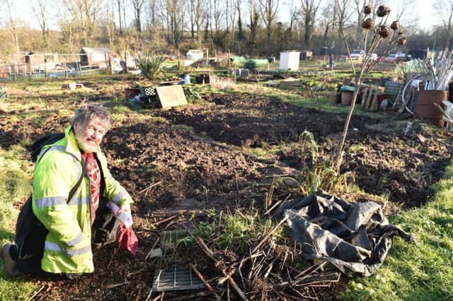 Paul Burton at his plot owned by the Stoke Road Allotment Association
