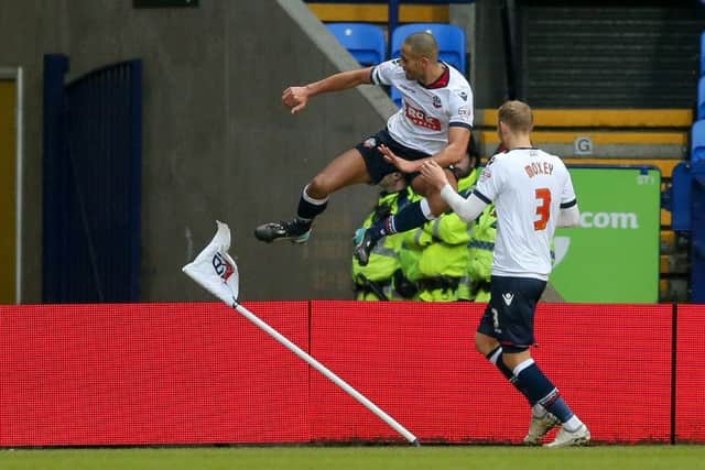 Bolton Wanderers midfielder Darren Pratley  celebrates his goal during the Sky Bet Championship match between Bolton Wanderers and Milton Keynes Dons at the Macron Stadium, Bolton, England on 23 January 2016. Photo by Simon Davies. PNL-160123-162457006
