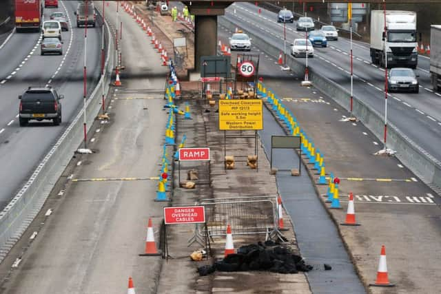 M1 roadworks taken from the bridge at Watford Gap services. NNL-150127-171155009