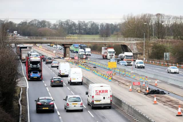 M1 roadworks taken from the bridge at Watford Gap services. NNL-150127-171139009