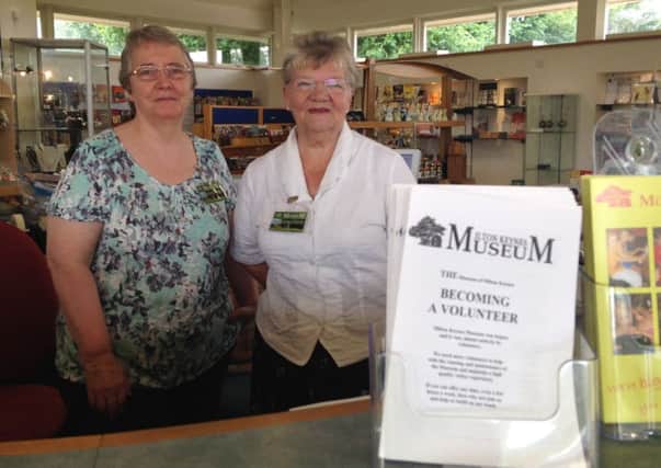 Milton Keynes Museum - shop manager Janet Hancock, right, with volunteer receptionist and book-keeper Sheila Holmwood,