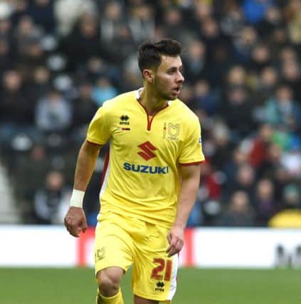 MK Dons defender George Baldock during the Sky Bet Championship match between Derby County and Milton Keynes Dons at the iPro Stadium, Derby, England on 13 February 2016. Photo by Jon Hobley. PNL-160213-165034002