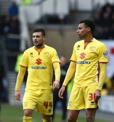 MK Dons forward Josh Murphy and MK Dons forward Jake Forster-Caskey during the Sky Bet Championship match between Derby County and Milton Keynes Dons at the iPro Stadium, Derby, England on 13 February 2016. Photo by Jon Hobley. PNL-160213-225659002