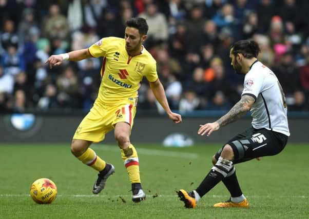 MK Dons defender George Baldock during the Sky Bet Championship match between Derby County and Milton Keynes Dons at the iPro Stadium, Derby, England on 13 February 2016. Photo by Jon Hobley. PSI-1557-0014