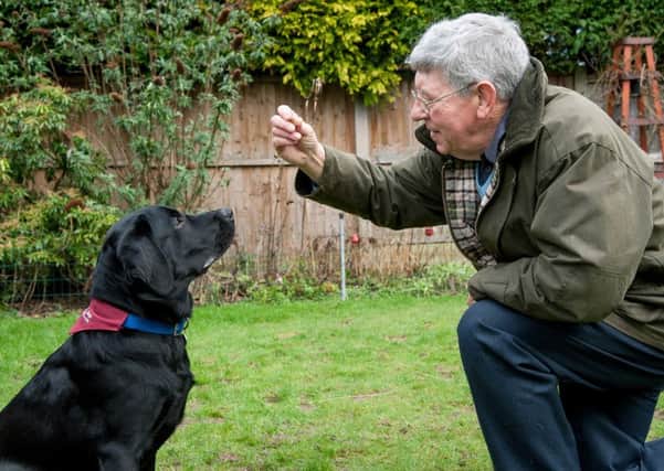 Trainee hearing dog Kennedy with trainer Ken Ness PNL-160316-092855001
