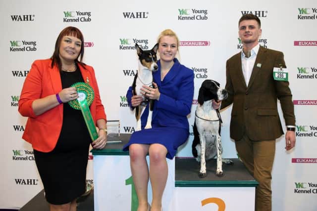 Winner of the YKC Young Handler competition Antonia Leech with Elvis and second winner Kyle Andrews with Piglet, on the fourth and final day of Crufts 2016, at the NEC Birmingham. Picture by -onEdition and the Kennel Club