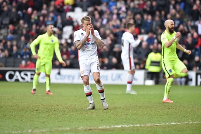 Carl Baker misses the late penalty against Brighton. PNL-160320-170423002