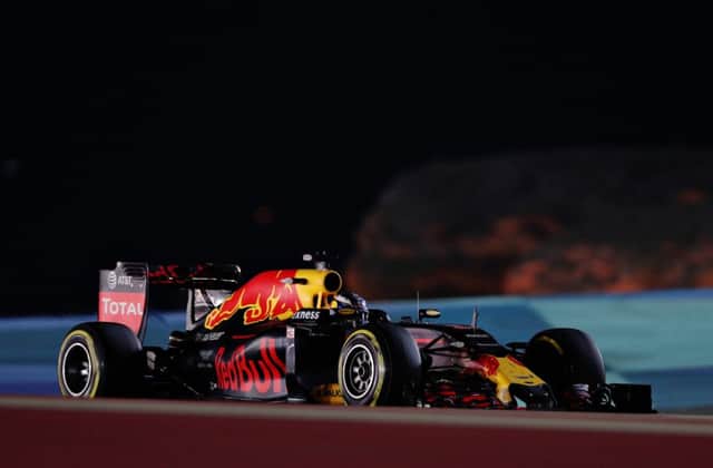 SAKHIR, BAHRAIN - APRIL 03: Daniel Ricciardo of Australia drives the (3) Red Bull Racing Red Bull-TAG Heuer RB12 TAG Heuer on track during the Bahrain Formula One Grand Prix at Bahrain International Circuit on April 3, 2016 in Sakhir, Bahrain.  (Photo by Mark Thompson/Getty Images) // Getty Images / Red Bull Content Pool  // P-20160403-00125 // Usage for editorial use only // Please go to www.redbullcontentpool.com for further information. // PNL-160304-175242002