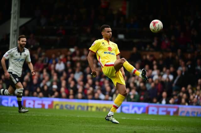 MK Dons forward Josh Murphy chips to score during the Sky Bet Championship match between Fulham and Milton Keynes Dons at Craven Cottage, London, England on 2 April 2016. Photo by Jon Bromley. PNL-160204-164256002
