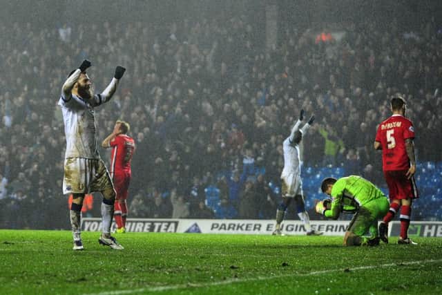 Leeds United v MK Dons.
United's players celebrate Antony Kay's own goal.
Picture : Jonathan Gawthorpe YPN-160201-182340049