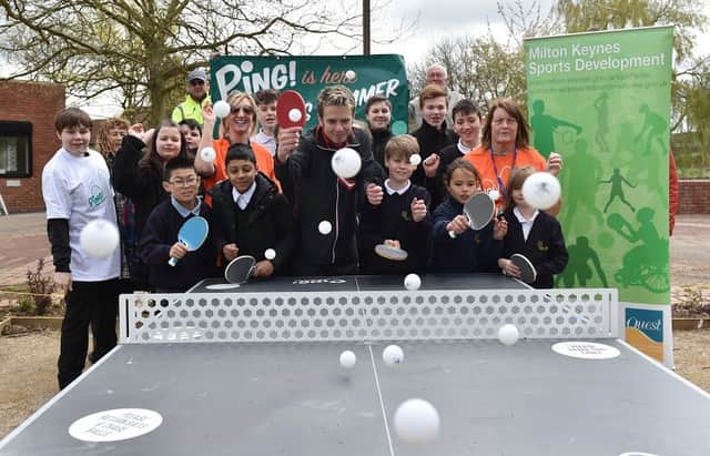 Andrew Baggaley and ping pong enthusiasts at this week's launch