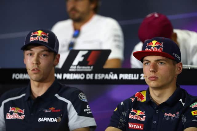 Daniil Kvyat (left) and Max Verstappen (right) during the Spanish GP press conference on Thursday.