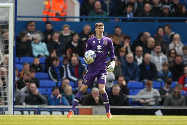 MK Dons goalkeeper Charlie Burns (29)  during the Sky Bet Championship match between Ipswich Town and Milton Keynes Dons at Portman Road, Ipswich, England on 30 April 2016. Photo by Simon Davies. PSI-1954-0024