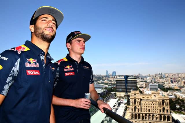 Daniel Ricciardo and Max Verstappen overlook the new Baku circuit