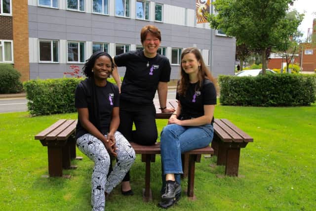 The three Soapbox Science lecturers from Cranfield University