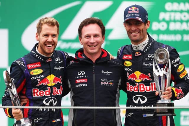 Sebastian Vettel, Christian Horner and Mark Webber in 2013