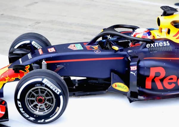 Pierre Gasly tests out the halo for Red Bull