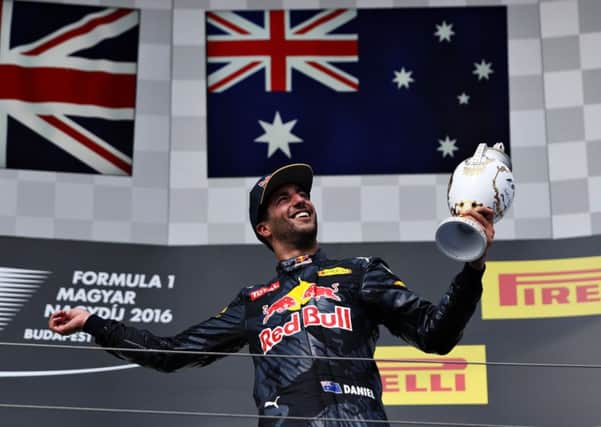 Daniel Ricciardo on the podium in Hungary