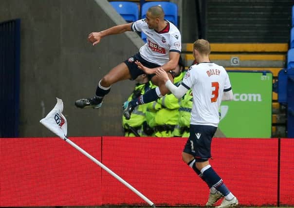 Bolton's Darren Pratley celebrates his goal against MK Dons last season