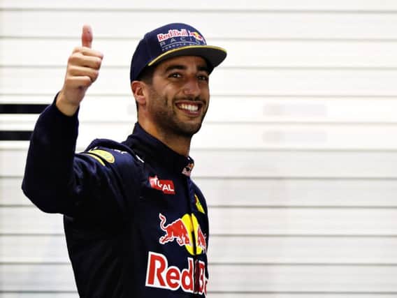 Daniel Ricciardo celebrates his front row start in Singapore