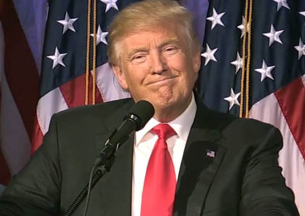 Donald Trump as he makes his acceptance speech in New York following his victory to become he 45th president of the United States. PRESS ASSOCIATION Photo. Picture date: Wednesday November 9, 2016. See PA story POLITICS President. Photo credit should read: Paco Anselmi/PA Wire POLITICS_President_105105.JPG