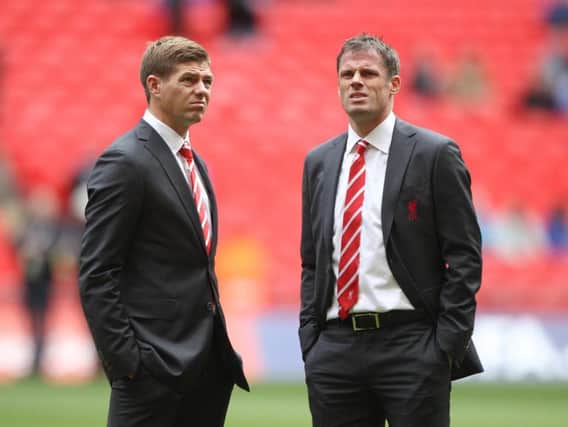 Jamie Carragher (right) believes Steven Gerrard (left) didn't fancy the MK Dons job
