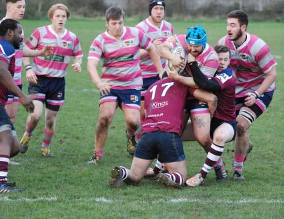 Olney get so tantalisingly close to the Bletchley try line. Pic: Jeff Bowden