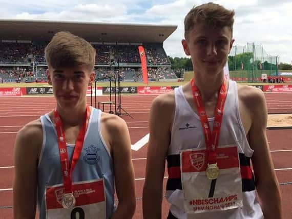 Alfie Yabsley (right) on the podium with second place Joey Croft (Cambridgeshire)