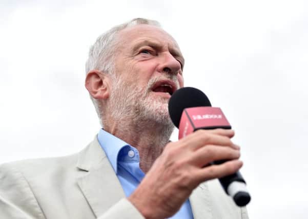 Jeremy Corbyn speaking at a rally in Milton Keynes.